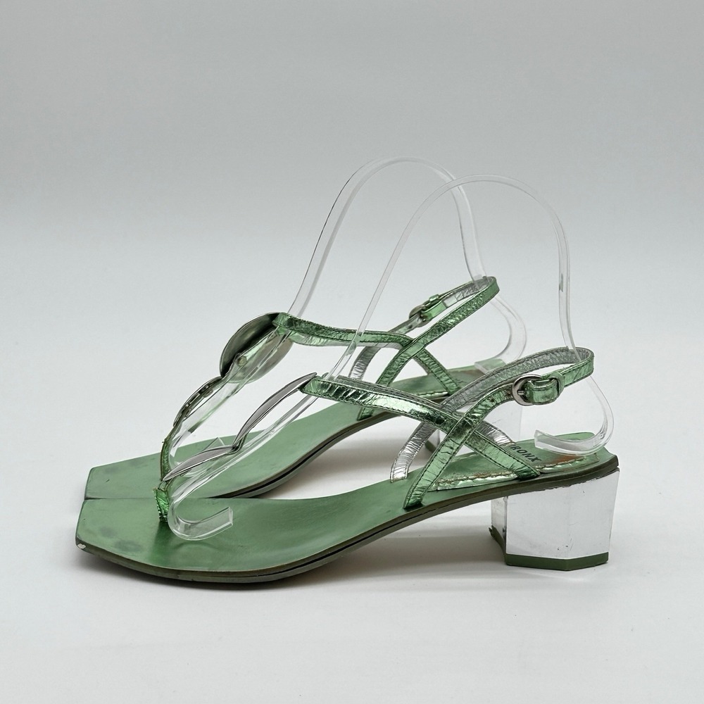 Y2K BRONX Heels Metallic Green Silvertone Jeweltone Euro Mirror Heel US 5.5-6 - Picture 2 of 11